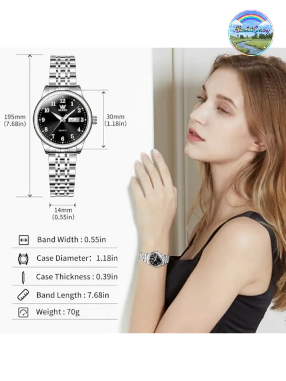 Luxury Ladies Watch with Day-Date, Easy Read, Waterproof, Adjustable Strap